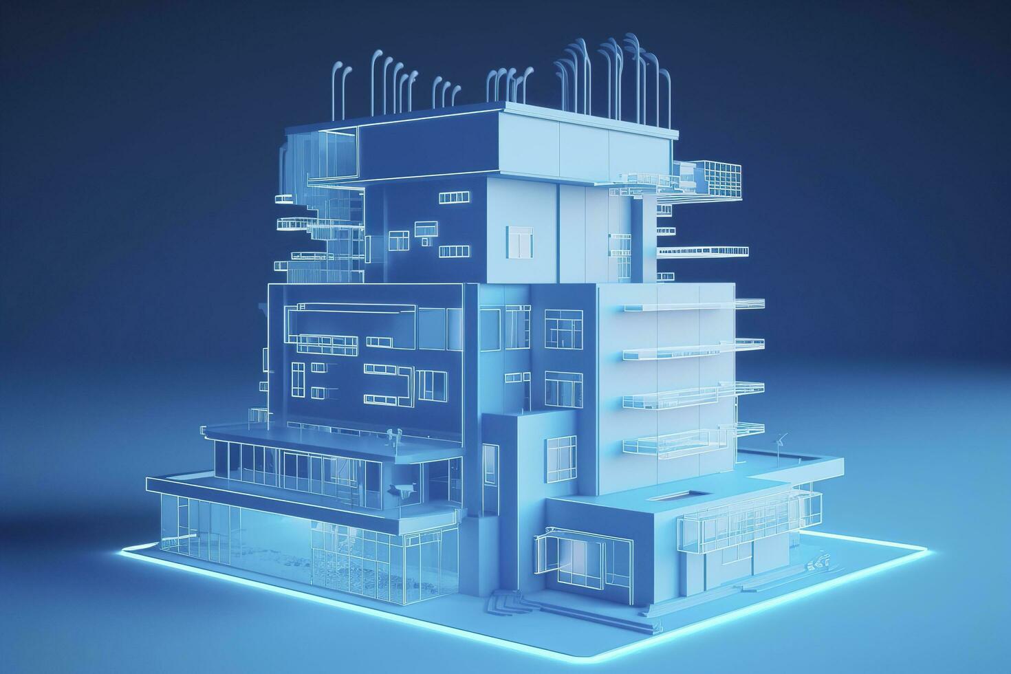 moderno inteligente casa sistemi di inteligente costruzione, il inteligente casa è isolato sfondo, creare ai foto