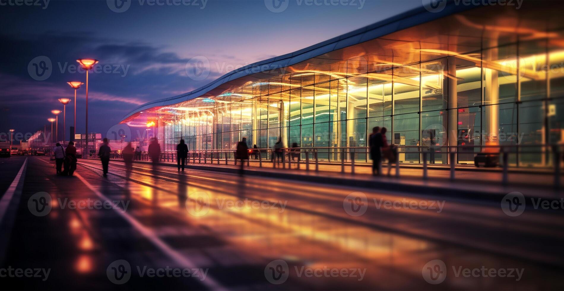 aeroporto costruzione, internazionale terminale, affrettandosi persone per terra, sfocato sfondo - ai generato Immagine foto