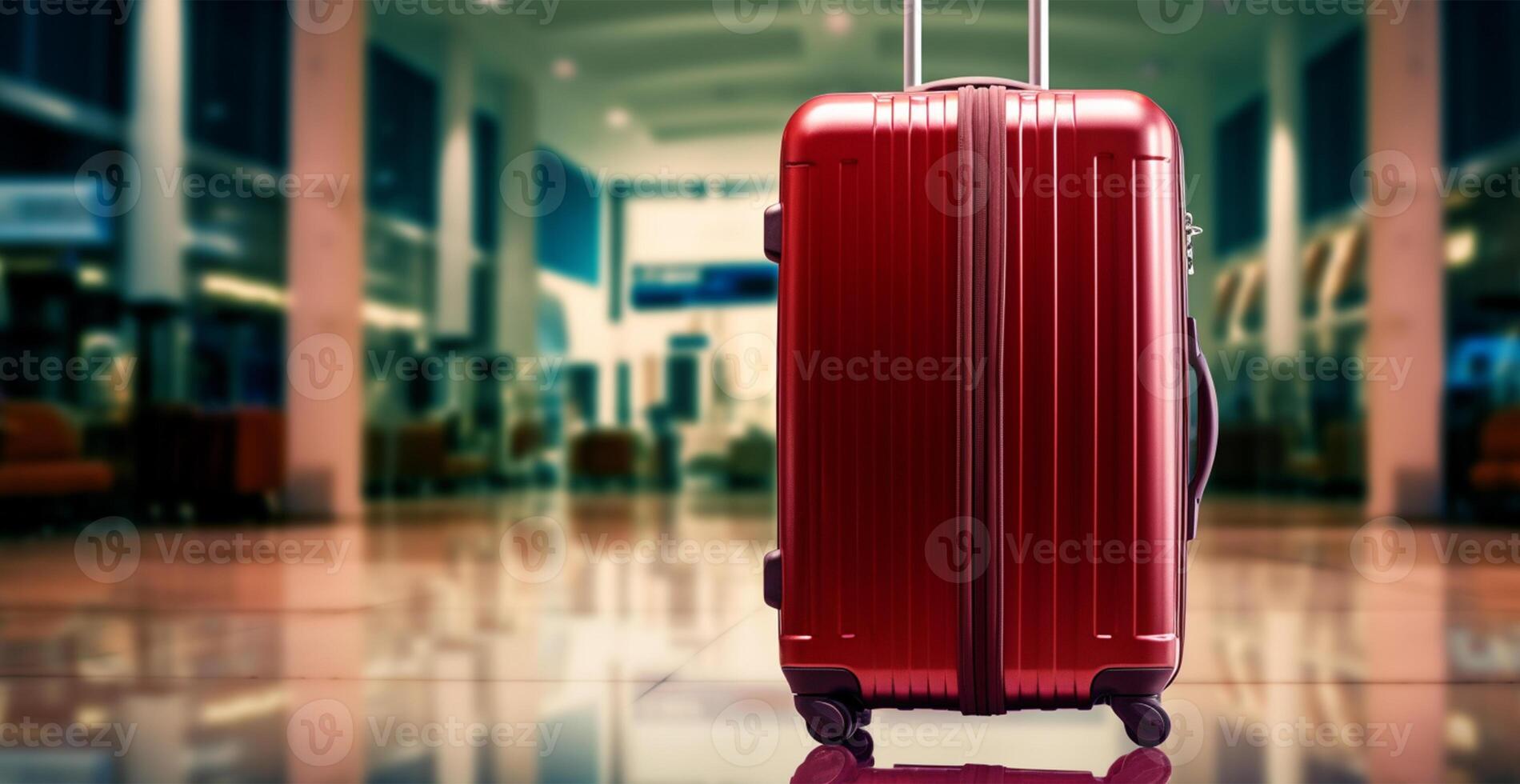 rosso valigia, bagaglio a il aeroporto - ai generato Immagine foto