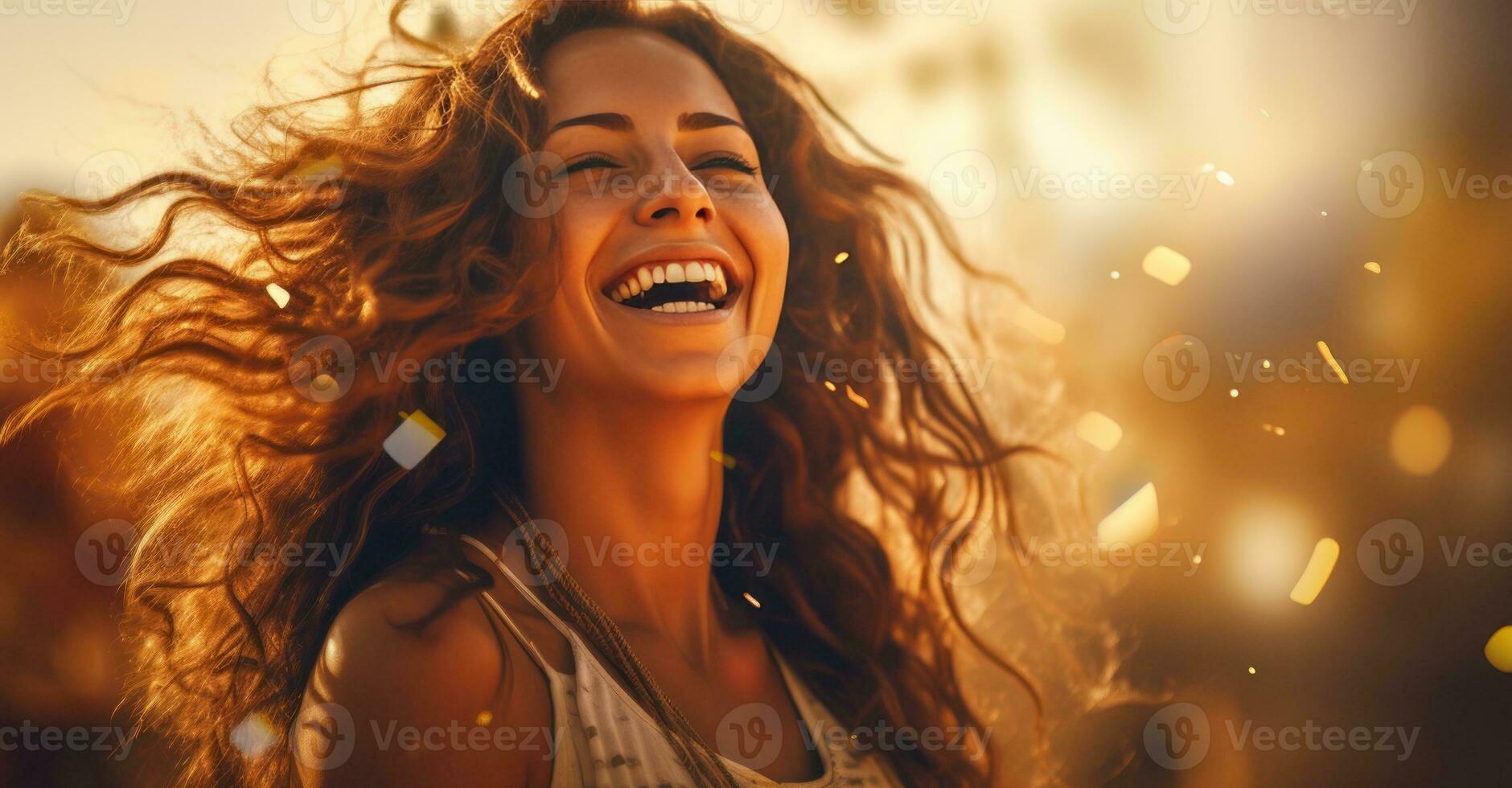carino donna sorridente a il folla a un' musica Festival illustrazione ai generativo foto