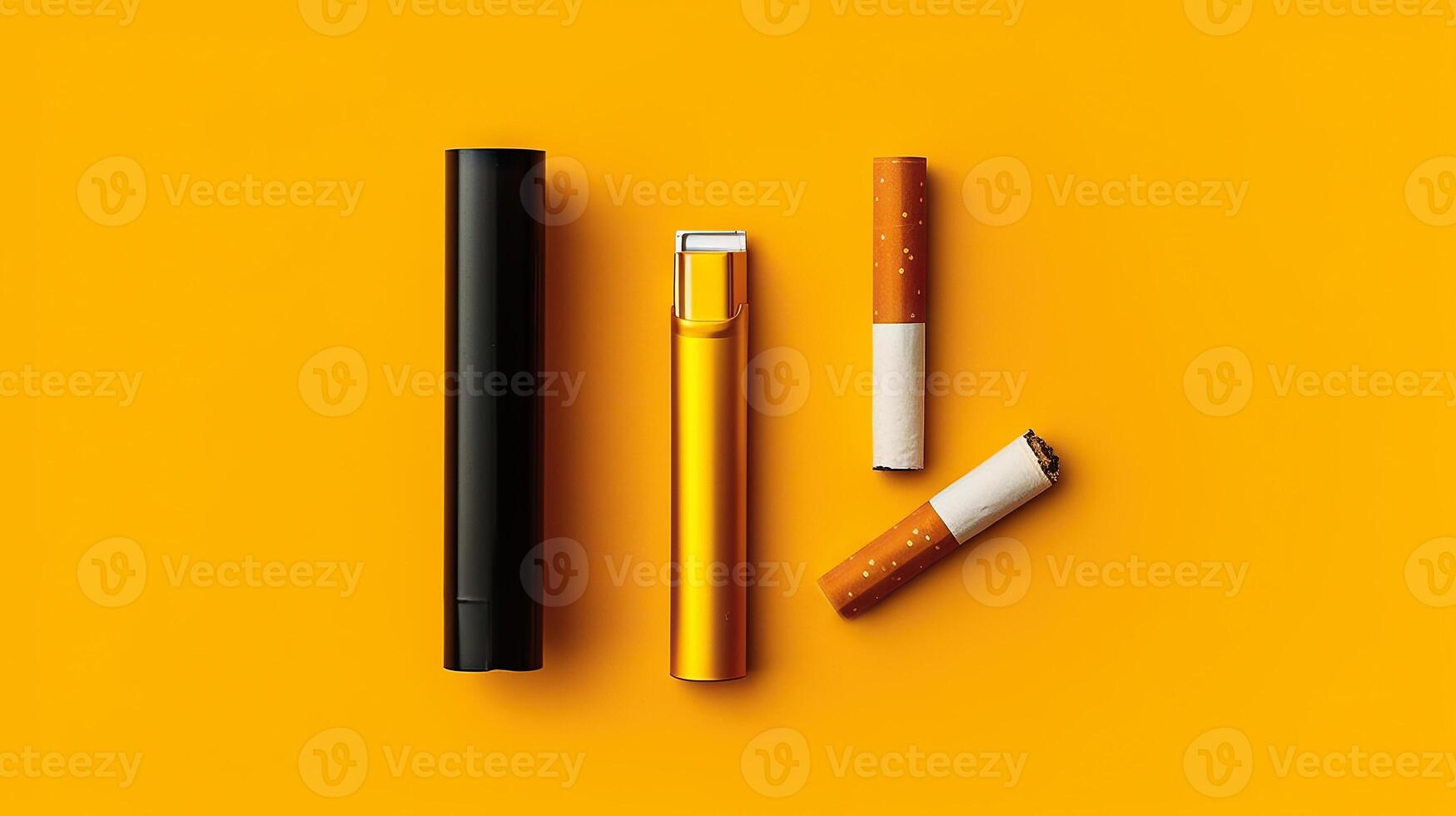 sigarette e elettronico tabacco fumo sistema isolato su giallo sfondo. superiore Visualizza. generativo ai. foto