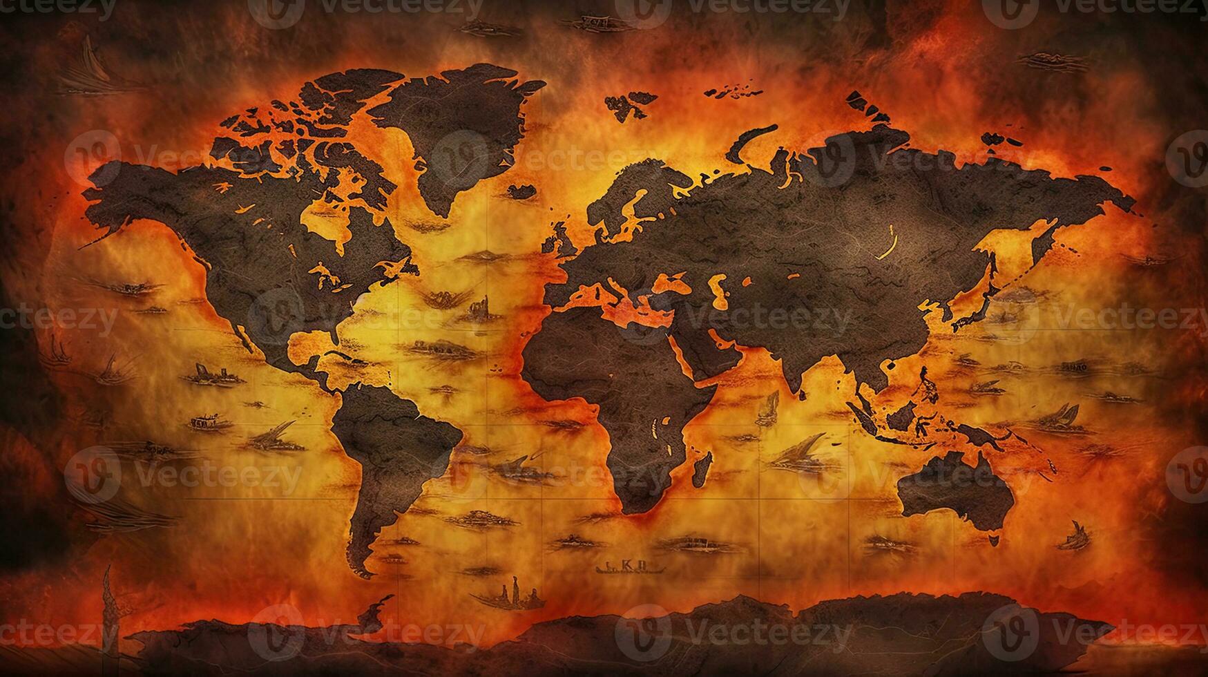 mondo carta geografica inferno su terra sfondo. generativo ai. foto