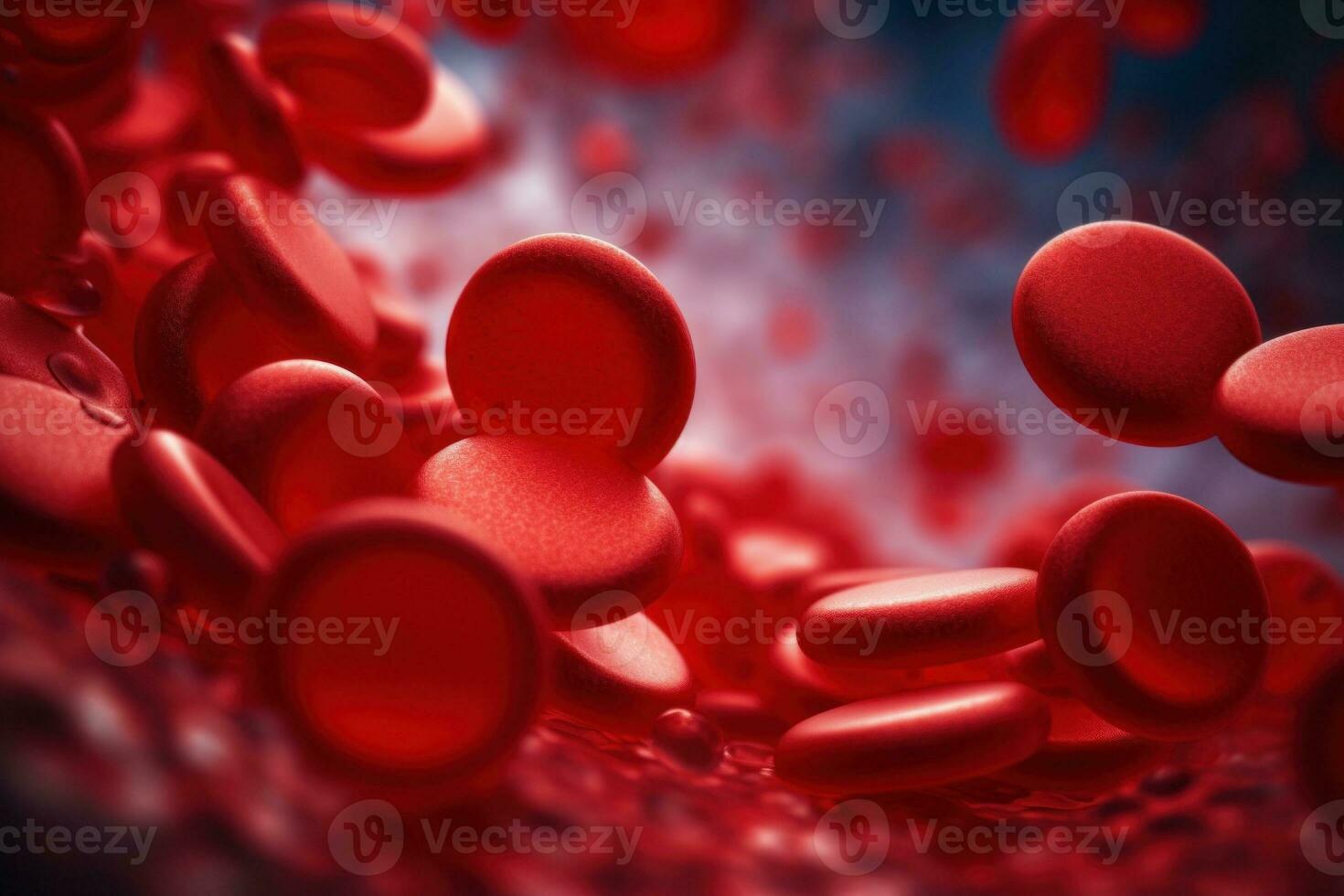 rosso sangue cellule. circolazione di emoglobina attraverso navi. sangue anemia sfondo. umano rosso eritrociti. emoglobina sotto elettrone microscopio. generativo ai foto