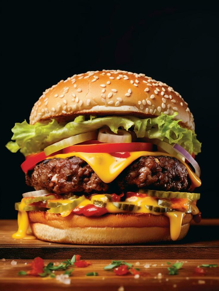 veloce cibo hamburger manifesto, hamburger design servizio promozione modello. hamburger aviatore per ristorante menù, bar, eccetera. generativo ai. foto