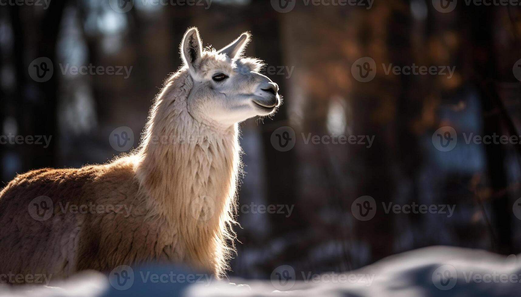 carino alpaca pascolo nel nevoso montagna prato generato di ai foto