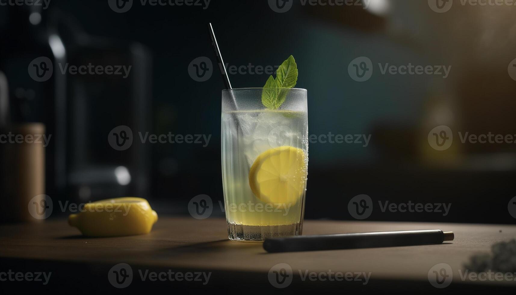 fresco Mojito su di legno tavolo con agrume fetta generato di ai foto