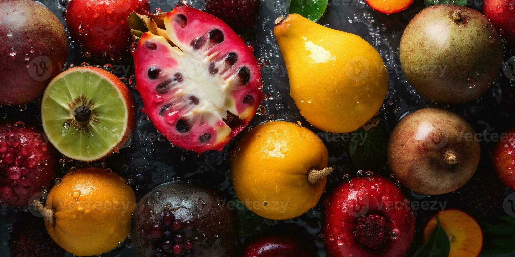 sfondo acqua fresco frutta far cadere Banana verde fragola vitamina cibo sano. generativo ai. foto