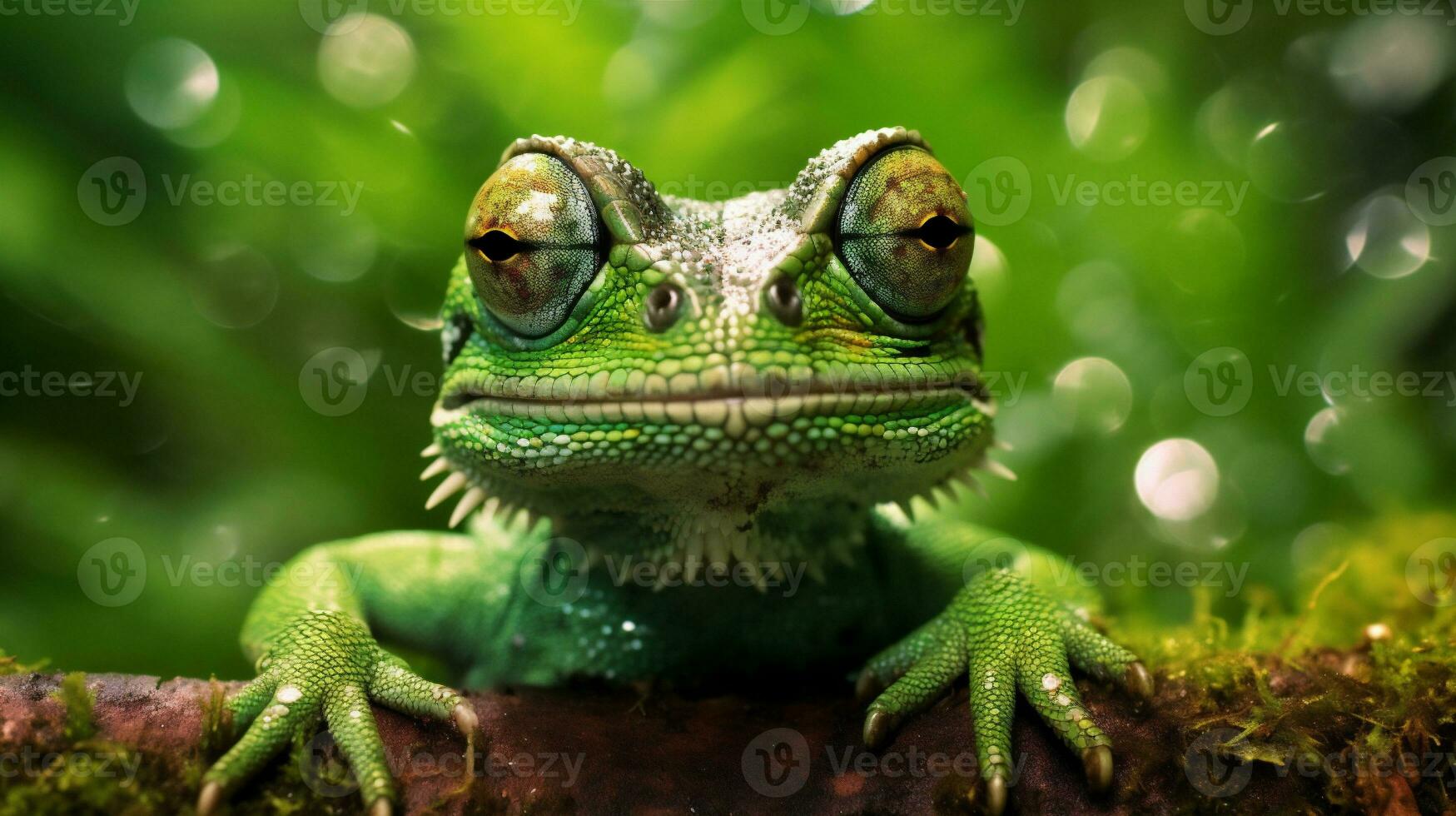 ritratto bicchieri animale verde lucertola scala avvicinamento natura iguana rettile. generativo ai. foto