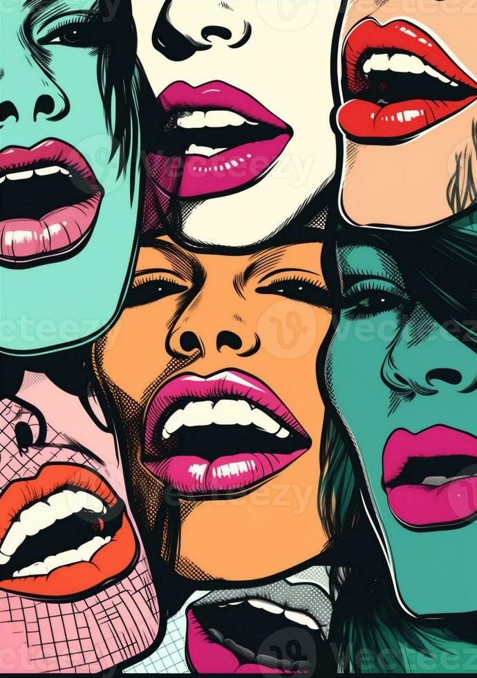 astratto donna bacio etichetta rossetto femmina bocca arte manifesto labbra illustrazione. generativo ai. foto