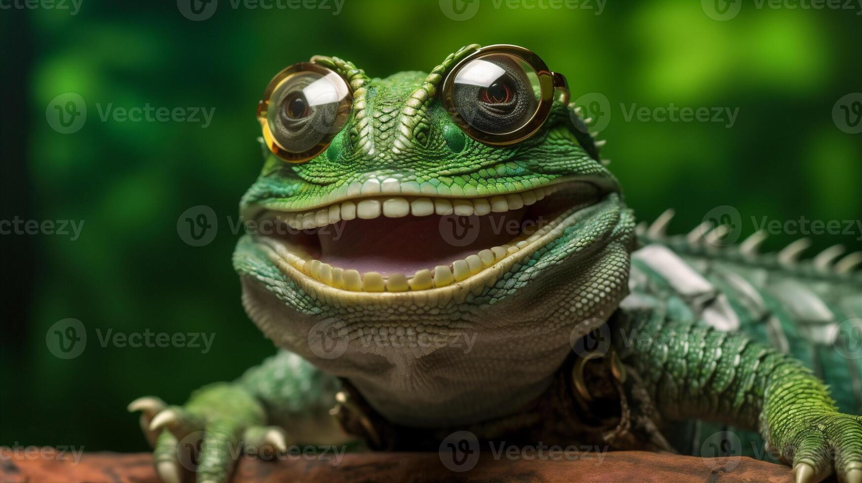 bicchieri ritratto animale verde lucertola iguana rettile avvicinamento scala animali selvatici. generativo ai. foto