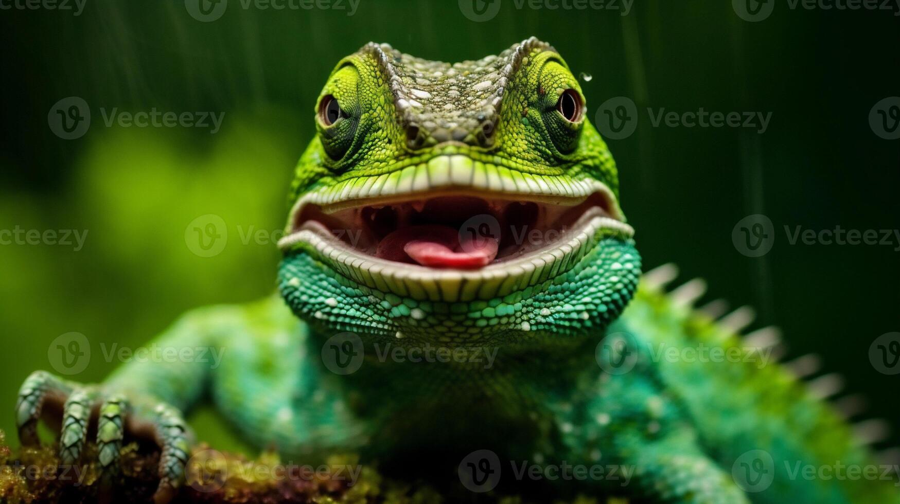 avvicinamento lucertola rettile animale bicchieri verde iguana scala natura ritratto. generativo ai. foto