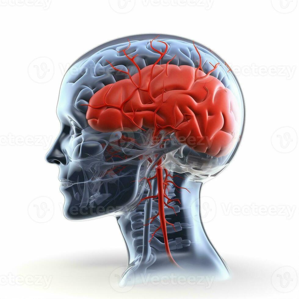 cervello medico medicina anatomia dolore testa rosso raggi X mal di testa blu. generativo ai. foto