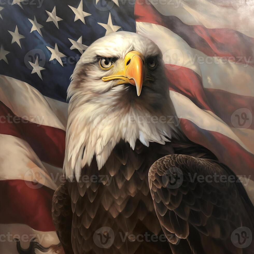 nazionale americano aquila nel davanti di noi bandiera patriottico ai generativo illustrazione foto