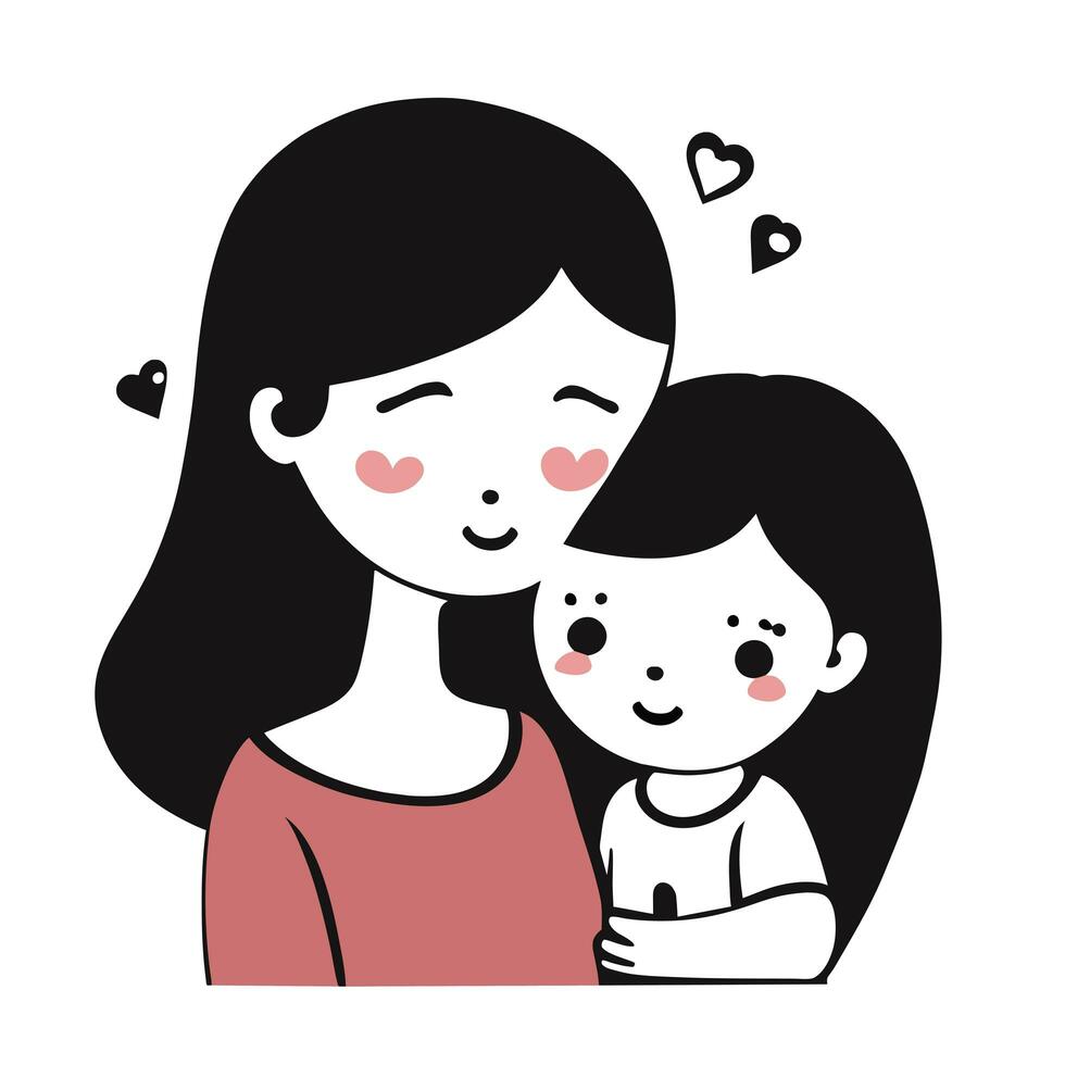 contento La madre di giorno personaggio design vettore. piatto mano disegnato stile mamma abbracciare figlia nel sua braccio. La madre di giorno foto