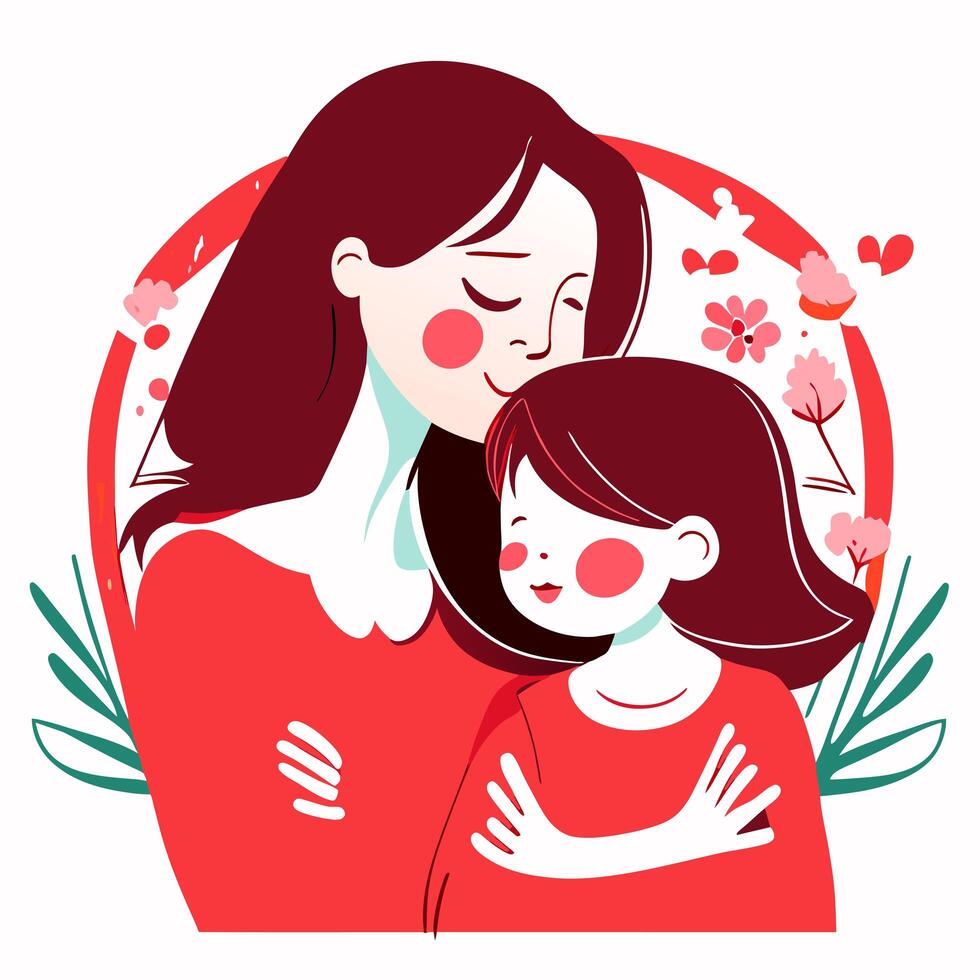 contento La madre di giorno personaggio design vettore. piatto mano disegnato stile mamma abbracciare figlia nel sua braccio. La madre di giorno foto