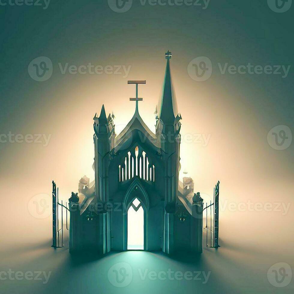 ai creare foto 3d illustrazione di un' Chiesa con un' cancello nel il mezzo