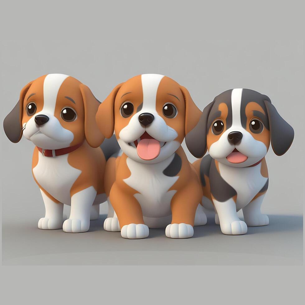 carino cane 3d cartone animato illustrazione. bellissimo carino animale domestico cane carino contento sorridente cane con diverso sfondo foto