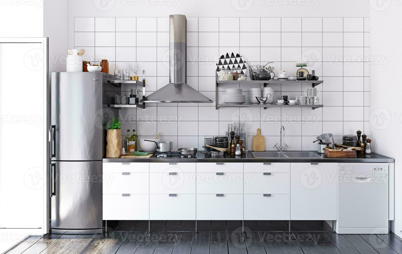 appartamento interno con cucina. 3d foto