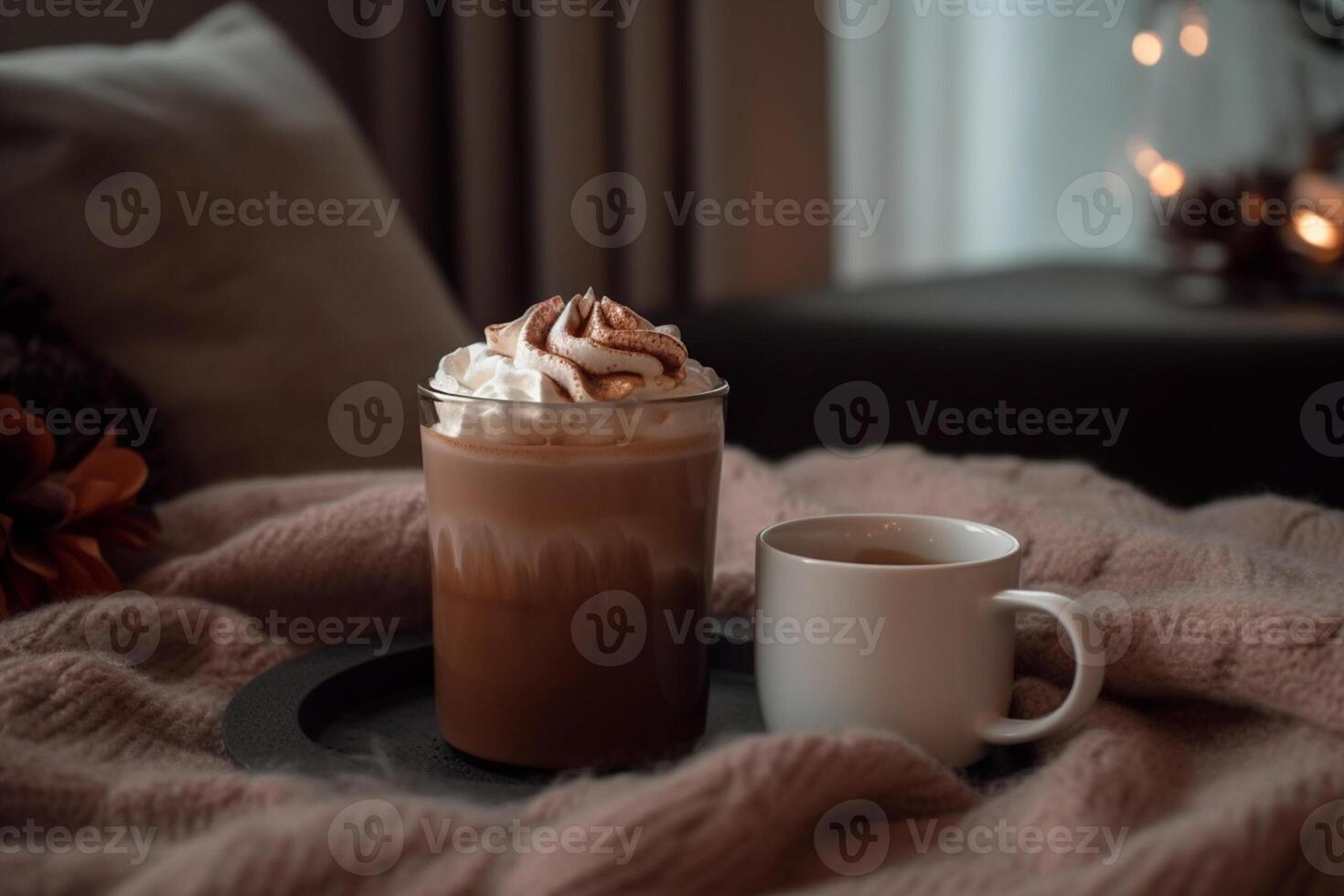 raffreddato caffè con cioccolato e crema, medio angolo sparo, ai generato foto