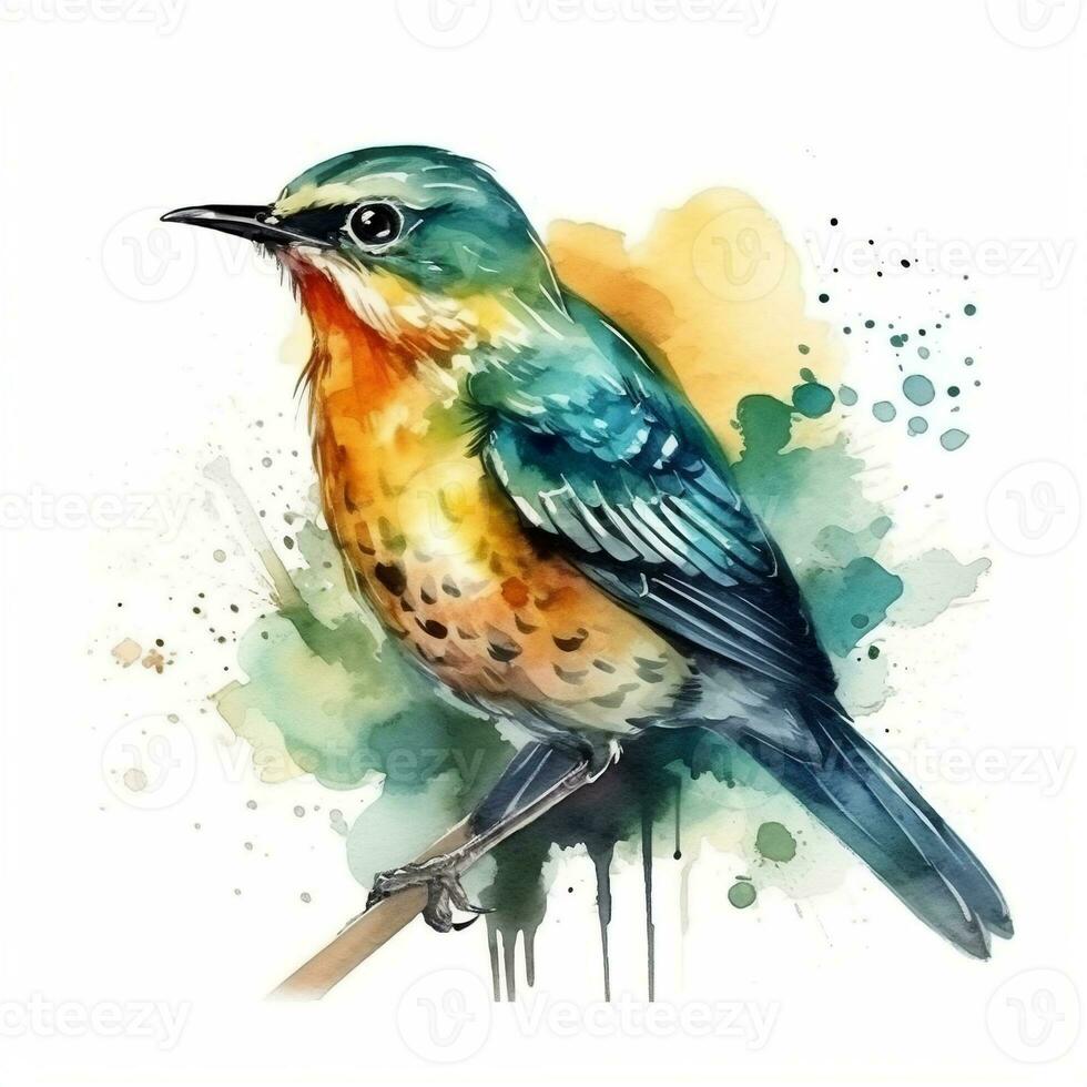 acquerello illustrazione di un' uccello. semplice, foresta, carino uccello, passero. per la creazione di manifesti, adesivi, cartoline, stampe, sublimazioni. ai generato foto