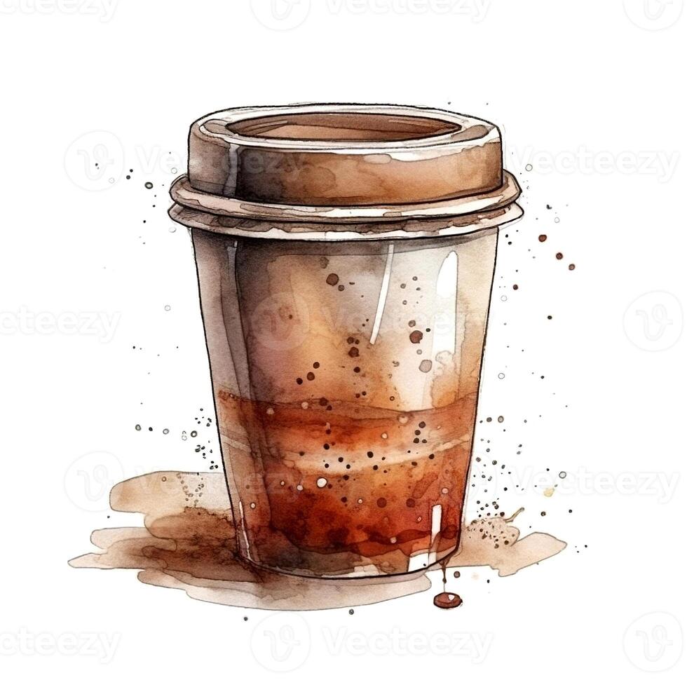 acquerello tazza di caffè. schizzo stile illustrazione, mano disegno, scarabocchio. icona, logo, Stampa, sublimazione, clipart. ai generato foto