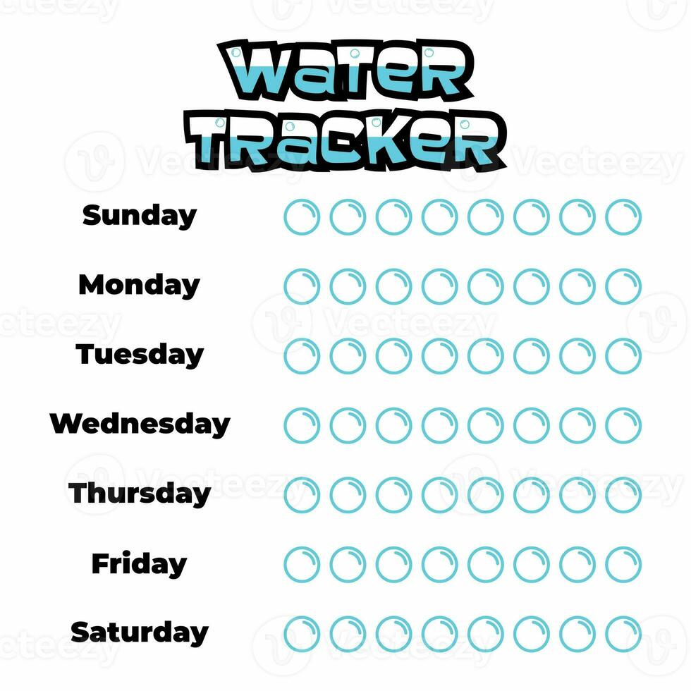 quotidiano acqua inseguitore equilibrio vettore calendario. abitudine inseguitore concetto e per efficace pianificazione. potabile abbastanza acqua, idratazione sfida. carino personaggio nel retrò Groovy stile. foto