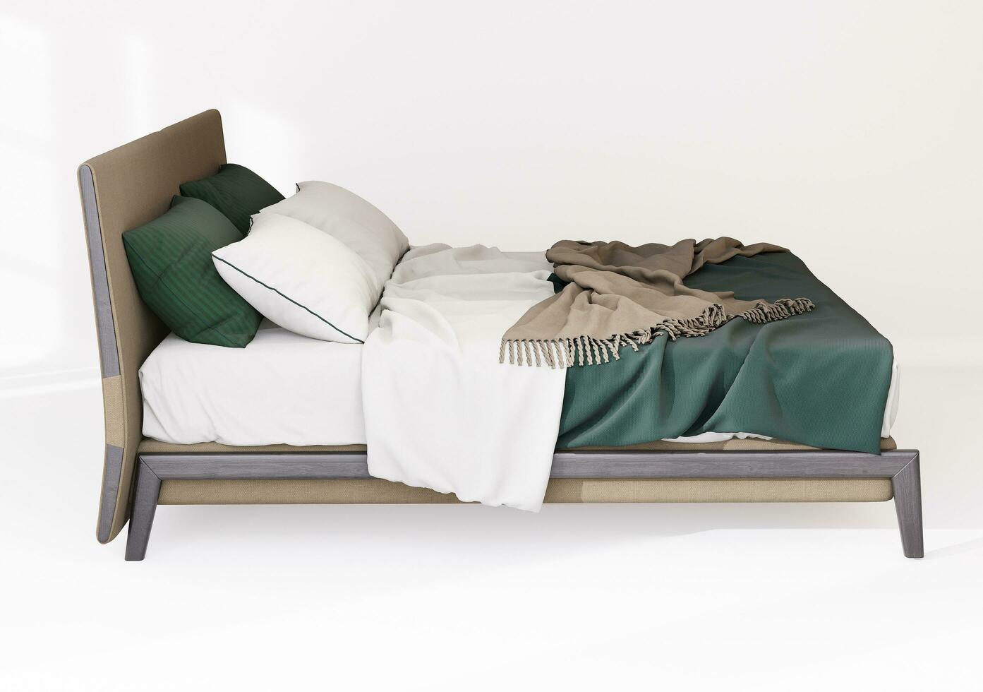 3d mobilia moderno letto re dimensione con tessuto bianca e beige colore testata foto
