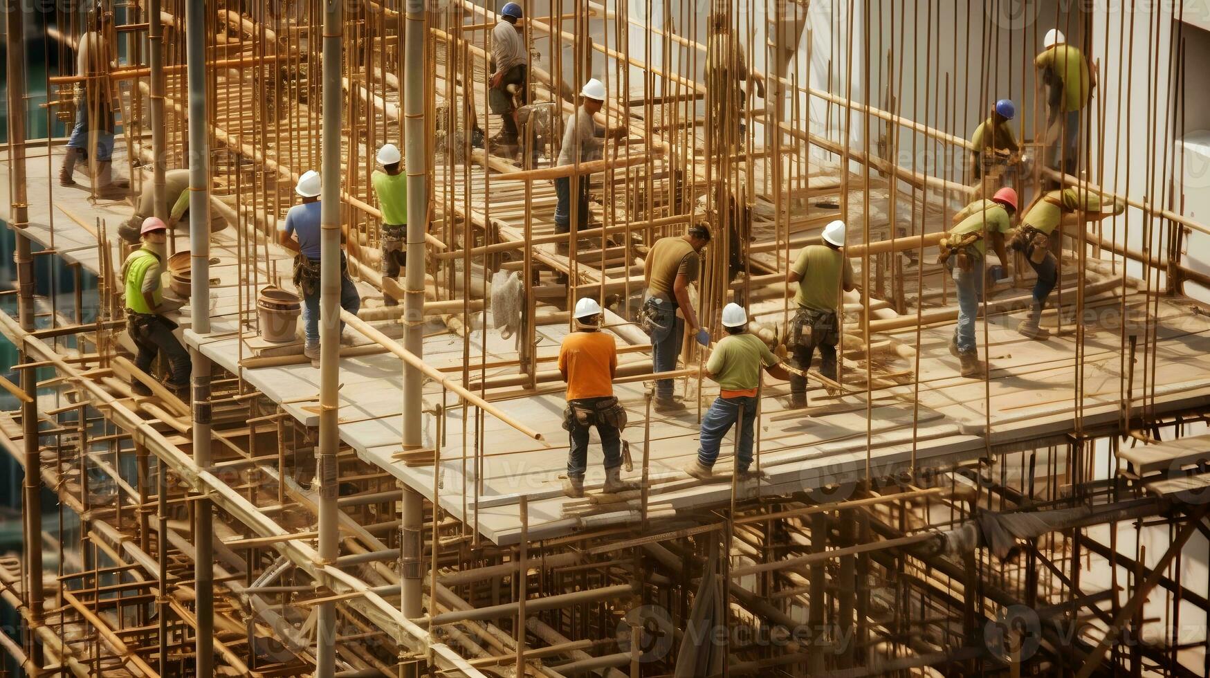 costruzione lavoratori Lavorando su moderno edifici. foto