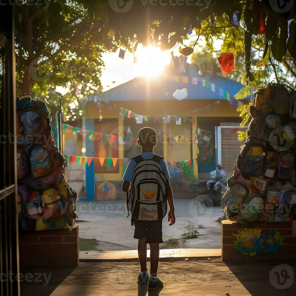 bambino andando per scuola foto