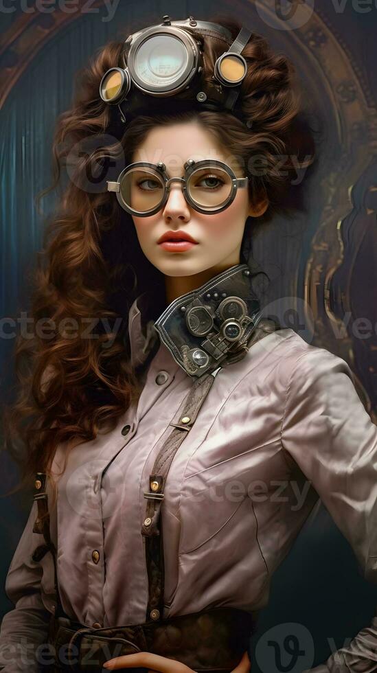 un' ritratto di un attraente steampunk stile donna foto