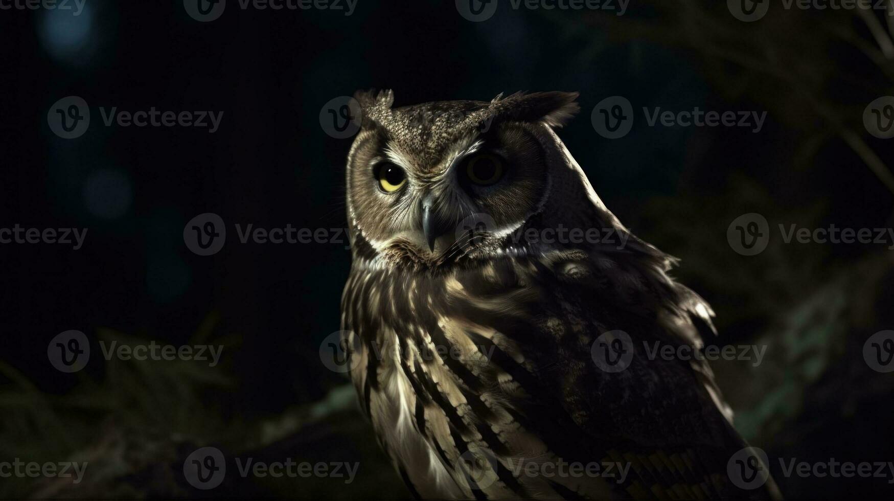 un gufo silenziosamente a caccia per preda nel il notte foto