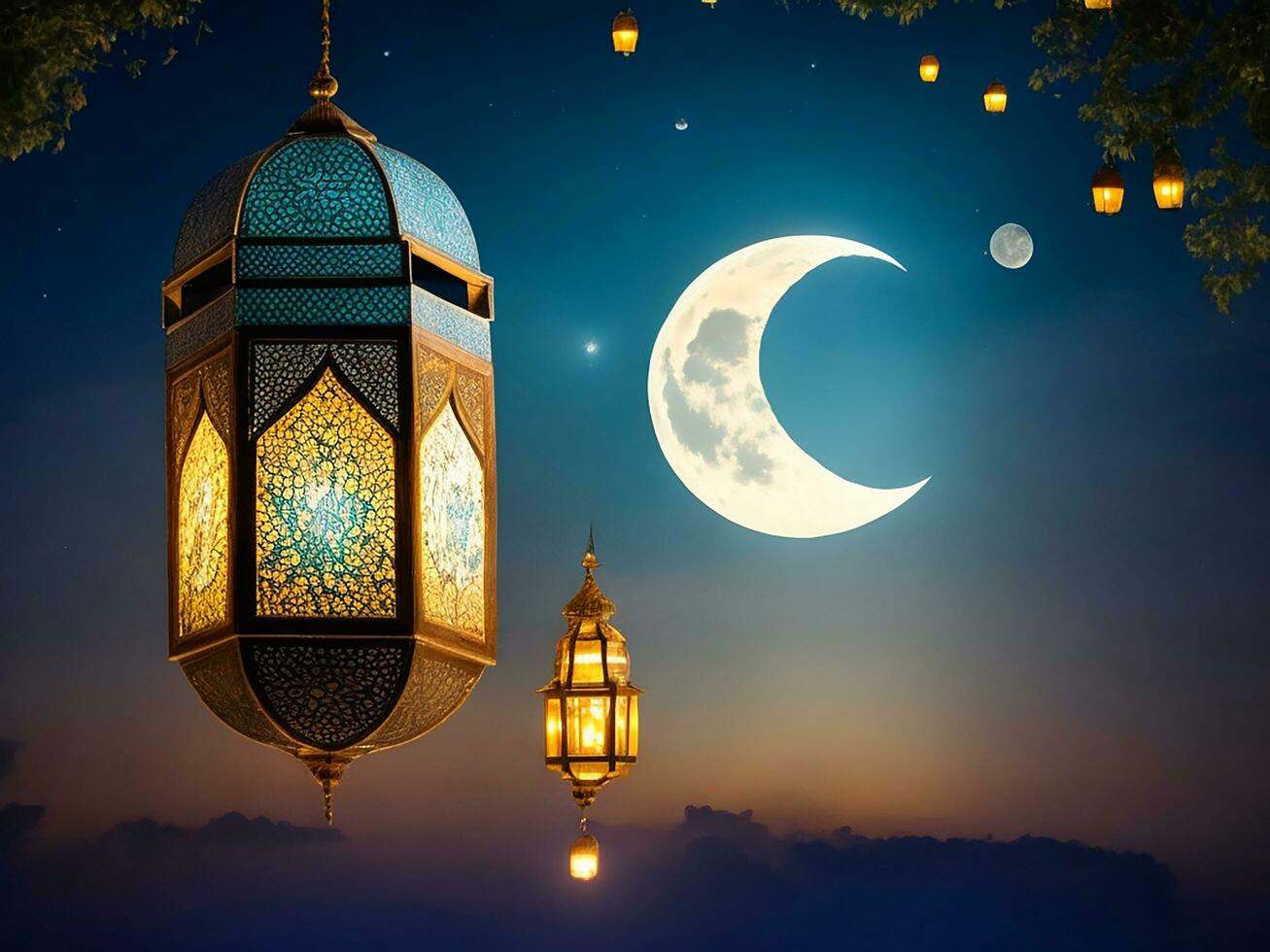 eid alfitr di lanterne Luna con un' sfondo gratuito Scarica foto