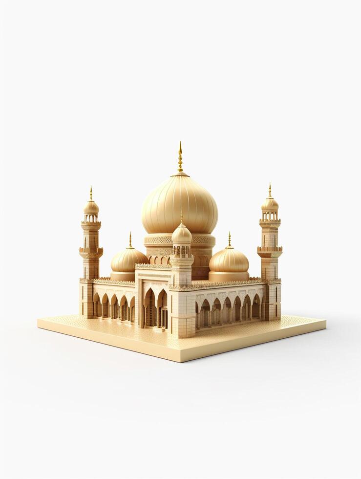 islamico carino 3d moschea per Ramadan e eid saluto sfondo ai generativo foto