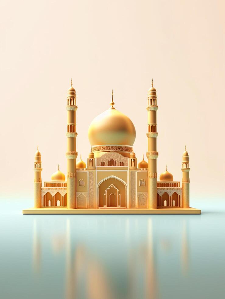 islamico carino 3d moschea per Ramadan e eid saluto sfondo ai generativo foto