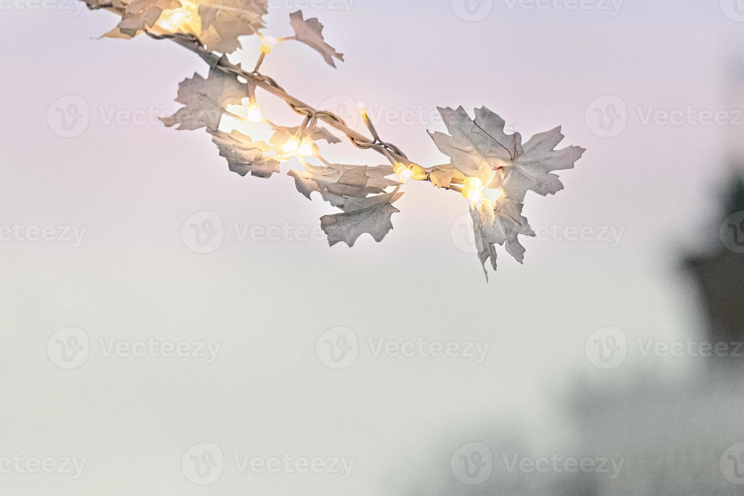 un ramo di un albero decorativo con una ghirlanda nel parco. addobbi natalizi nel parco foto