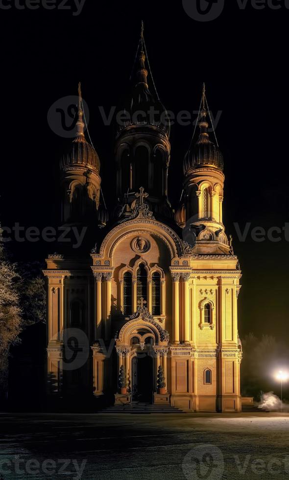 Chiesa ortodossa russa di santa elisabetta a wiesbaden,neroberg, germania, di notte, inverno. foto