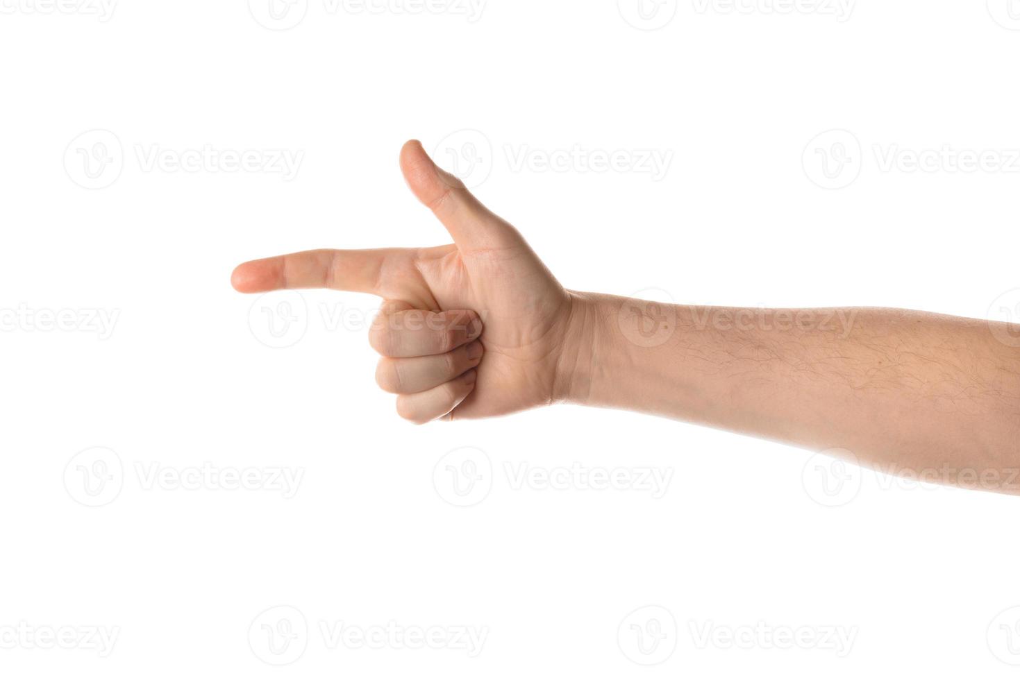 l'uomo tiene le dita incrociate, gesto della mano. isolato su sfondo bianco. foto