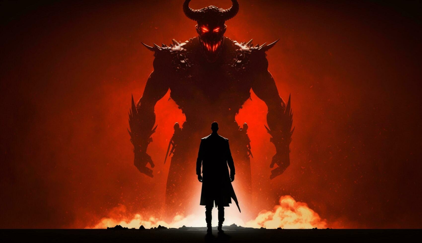 uomo in piedi con Satana design illustrazione foto