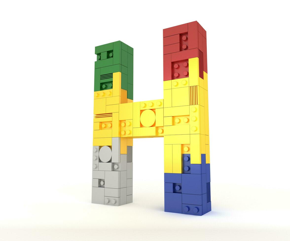 alfabeto colorato bloccare mattone genere prospettiva font 3d interpretazione su bianca sfondo foto