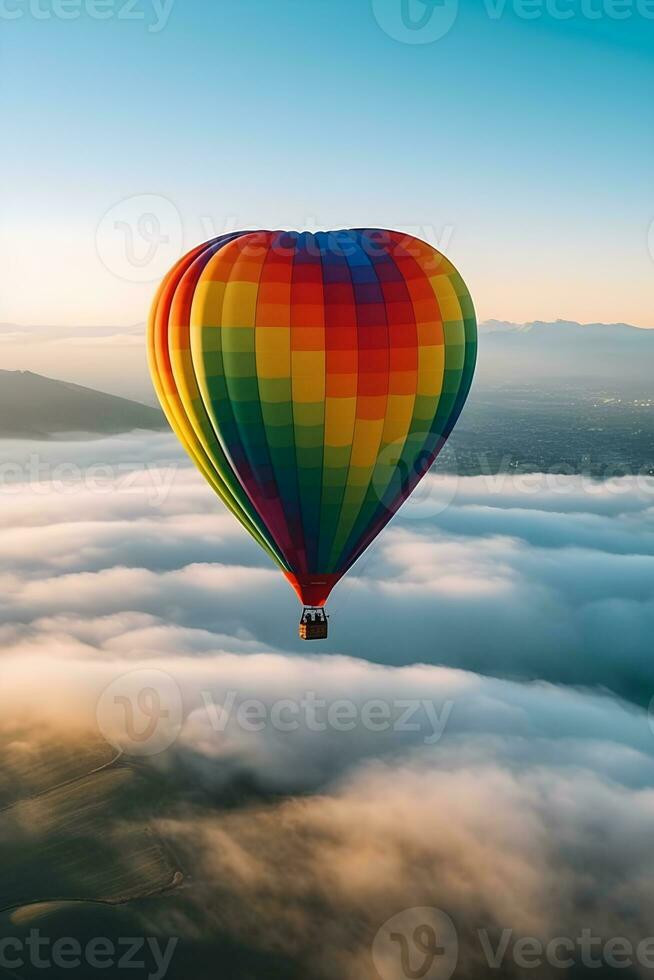 cuore sagomato caldo aria Palloncino con arcobaleno colori ,generativo ai foto