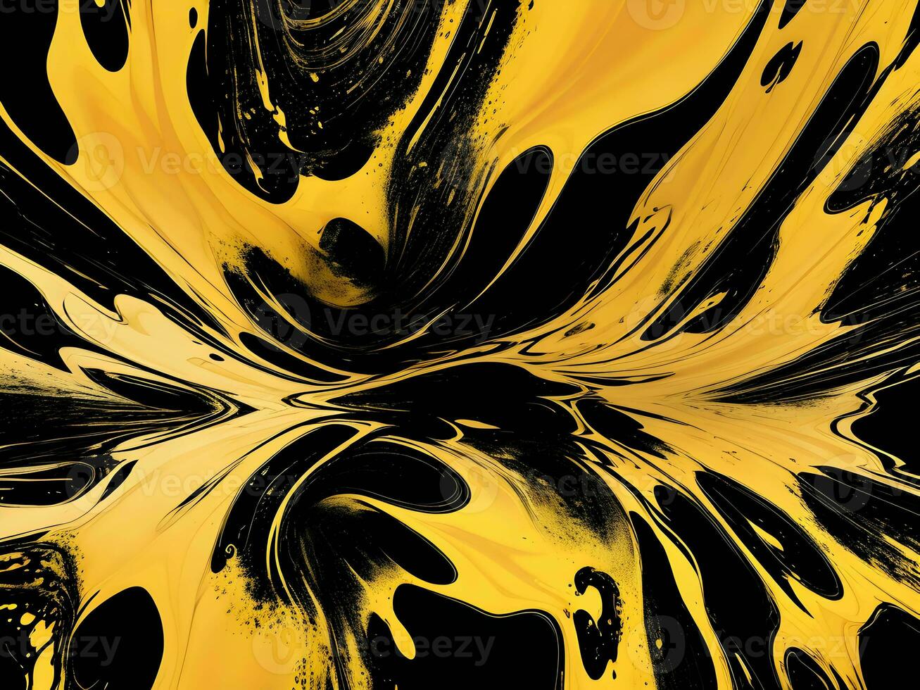 3d liquido astratto giallo struttura su nero sfondo, ai generazione. foto
