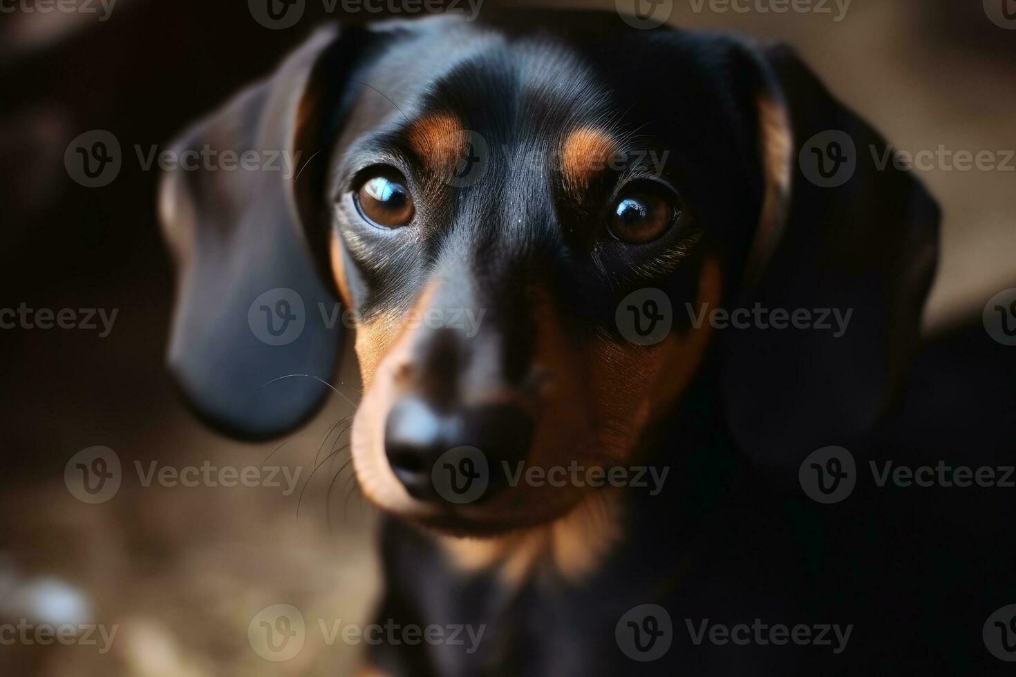 ritratto di un' carino salsiccia cane con Marrone occhi creato con generativo ai tecnologia. foto