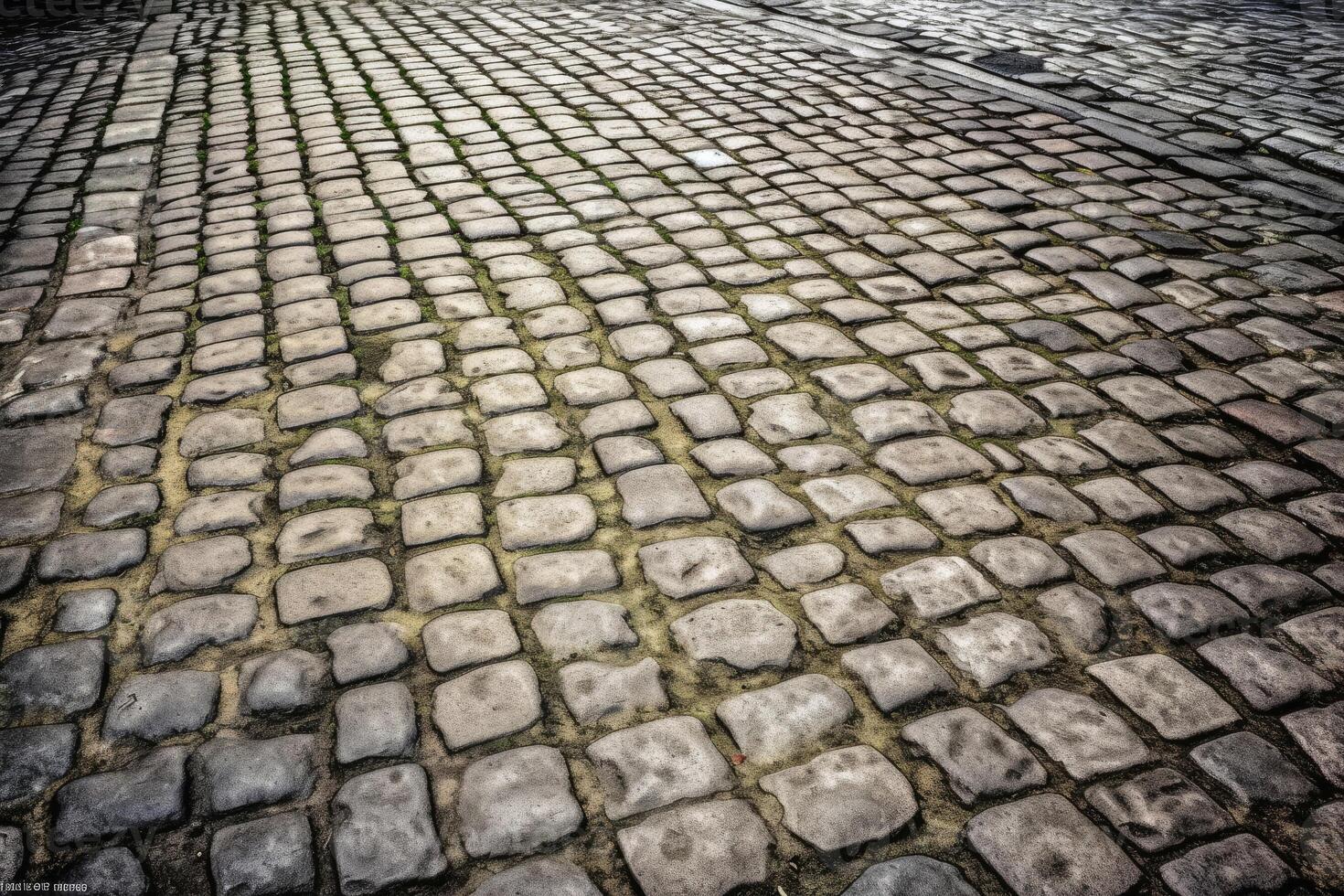 vecchio storico ciottolo strada sfondo struttura creato con generativo ai tecnologia. foto