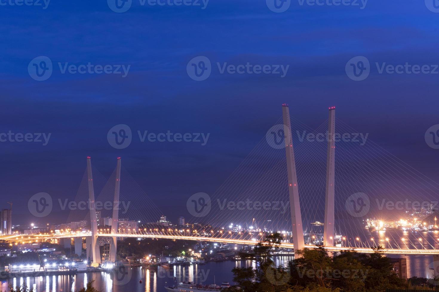 paesaggio notturno della città con vista sul ponte d'oro vladivostok foto
