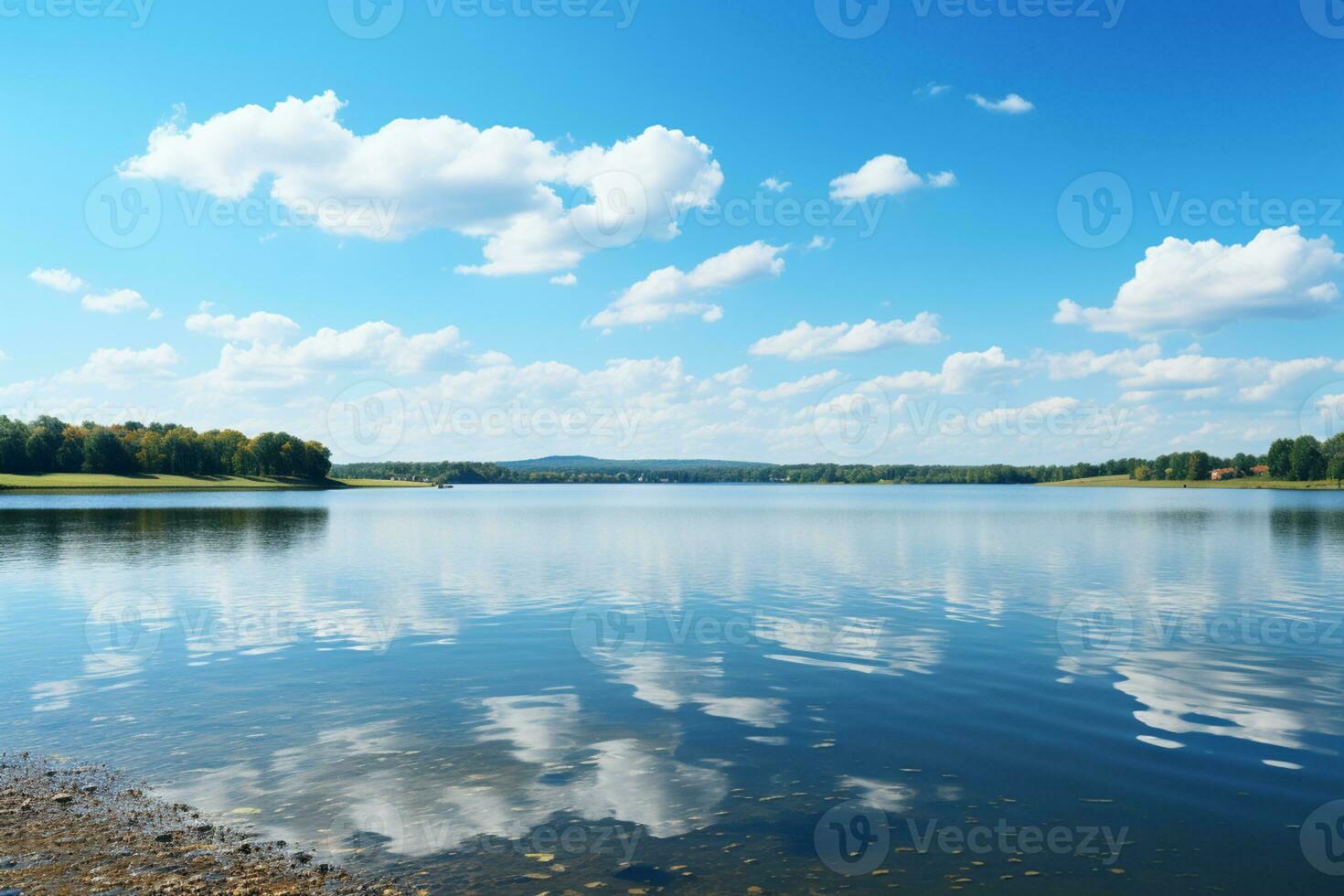 tranquillo autunno scena con un' incontaminato blu cielo e alla deriva nuvole ai generato foto