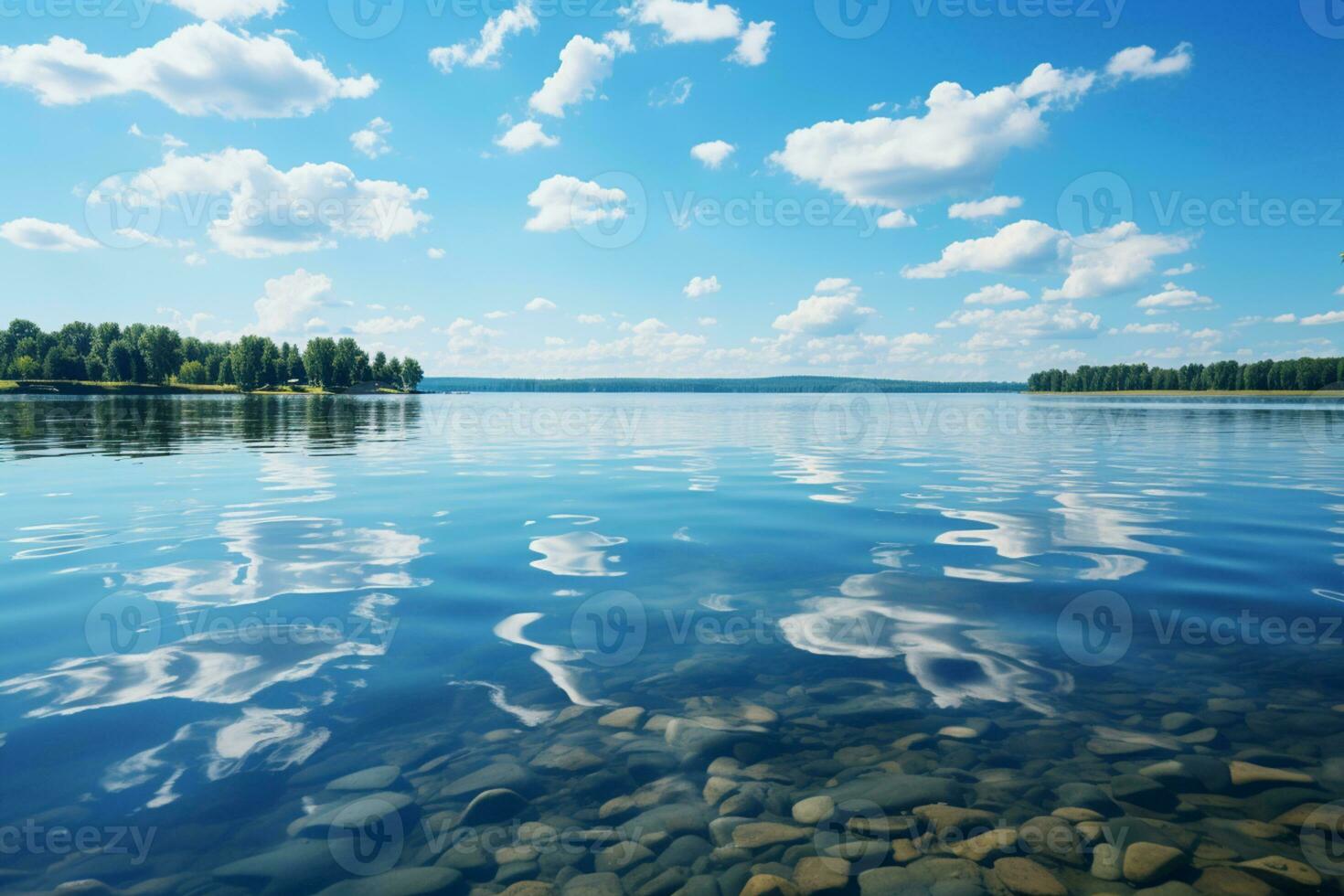 il bellezza di autunno riflessa nel un' sereno blu cielo con nuvole ai generato foto