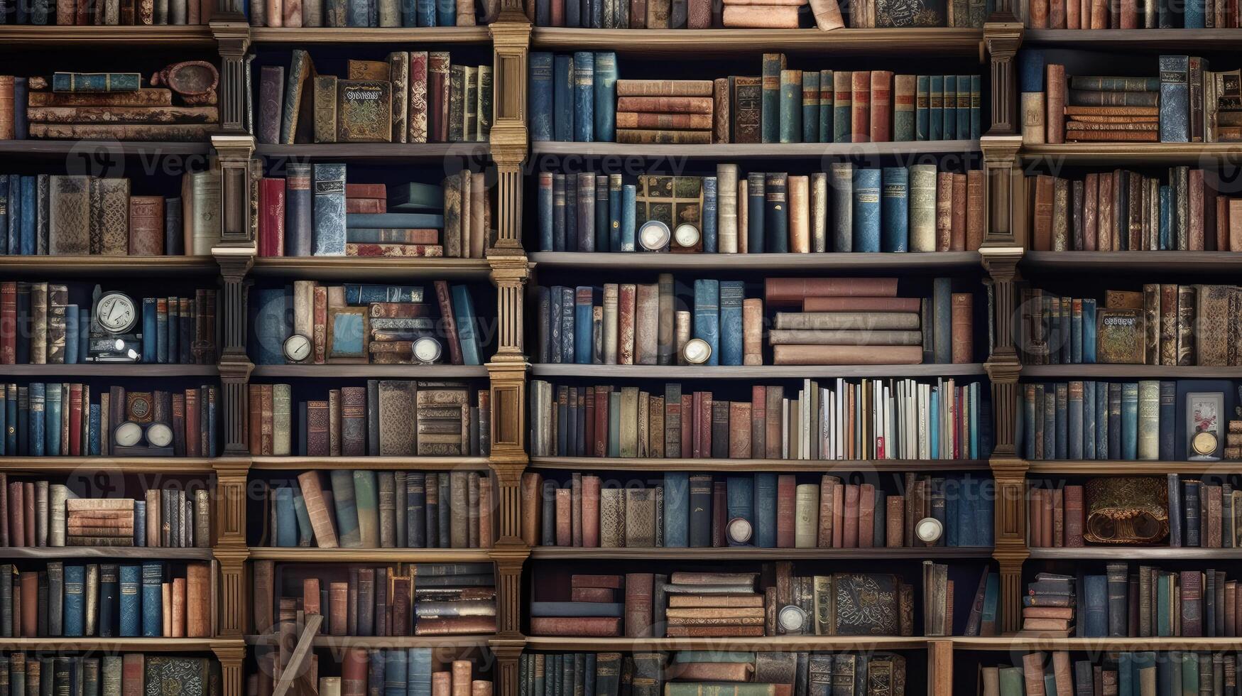 grande biblioteca con molti mensola generato ai foto