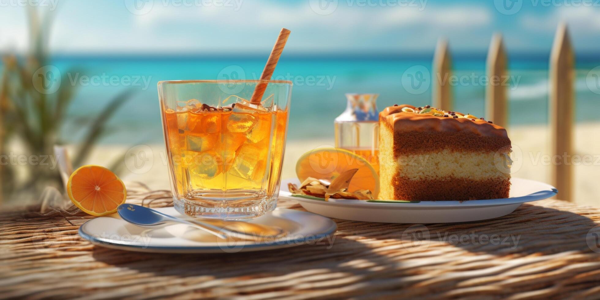 picnic su spiaggia sabbia vacanza sfondo. ai generato foto