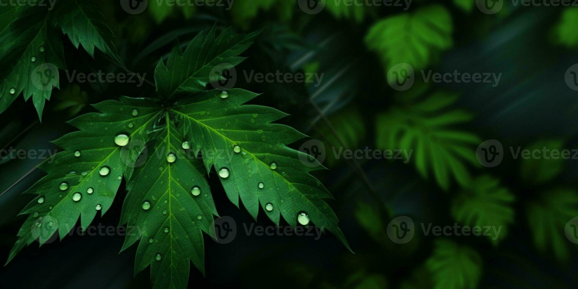 buio verde le foglie e gocciolina acqua copia spazio sfondo foto