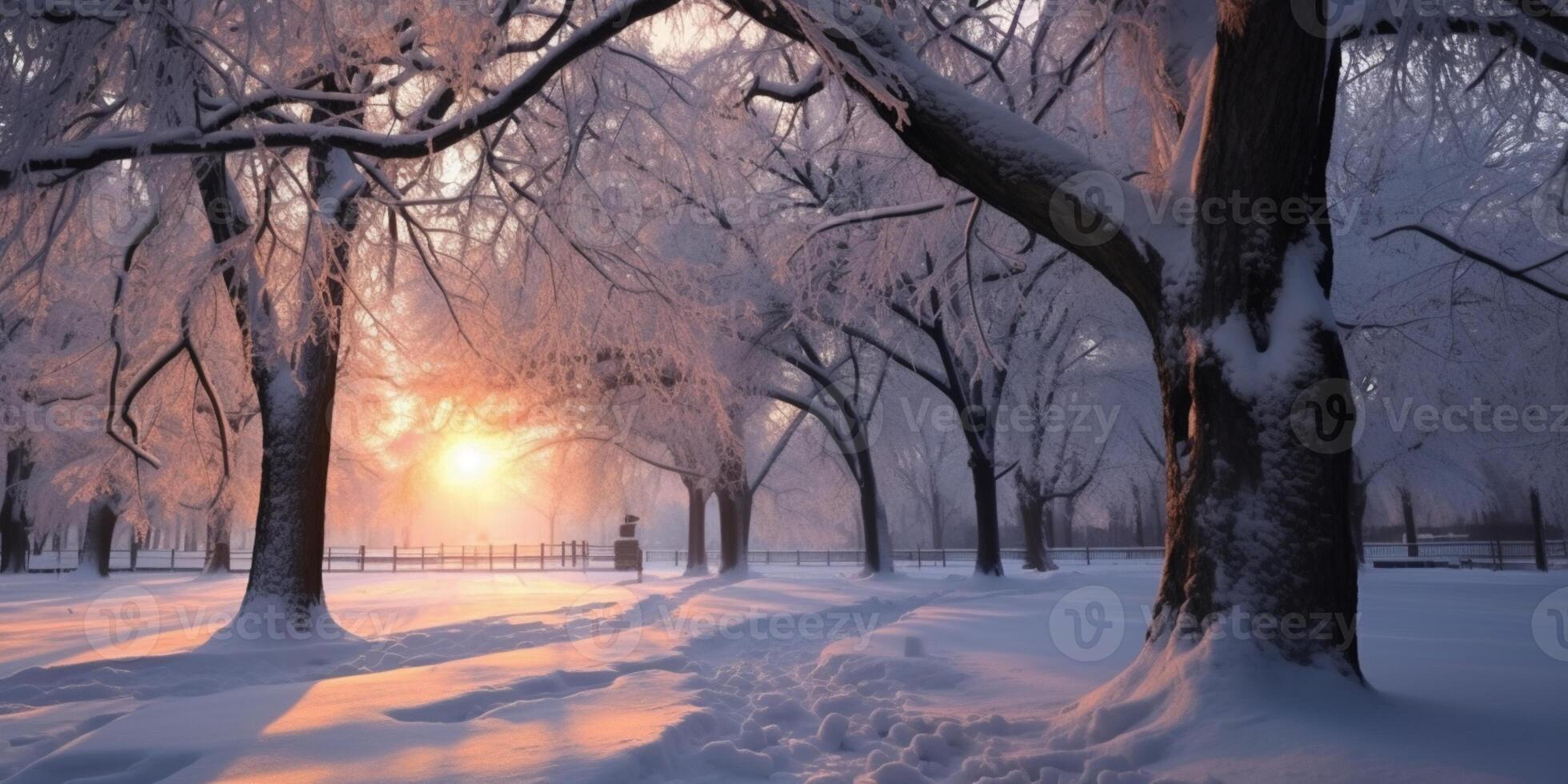 di legno sedia nel il inverno giardino sfocato sfondo, ai generato foto